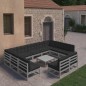 10-tlg. Garten-Lounge-Set mit Kissen Grau Kiefer Massivholz. 10-tlg. Garten-Lounge-Set mit Kissen Grau Kiefer Massivholz.