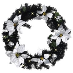 vidaXL Weihnachtskranz mit LED Schwarz 60 cm PVC