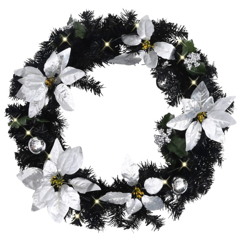 vidaXL Weihnachtskranz mit LED Schwarz 60 cm PVC vidaXL Weihnachtskranz mit LED Schwarz 60 cm PVC