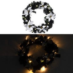 vidaXL Weihnachtskranz mit LED Schwarz 60 cm PVC