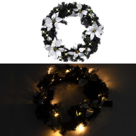 vidaXL Weihnachtskranz mit LED Schwarz 60 cm PVC