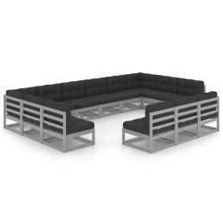 13-tlg. Garten-Lounge-Set mit Kissen Grau Kiefer Massivholz