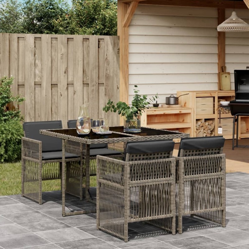vidaXL 5-tlg. Garten-Essgruppe mit Kissen Grau Poly Rattan vidaXL 5-tlg. Garten-Essgruppe mit Kissen Grau Poly Rattan