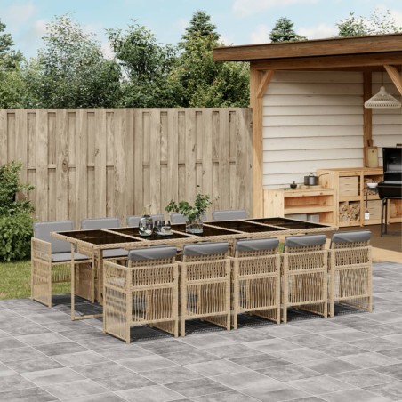 vidaXL 11-tlg. Garten-Essgruppe mit Kissen Grau Poly Rattan