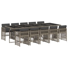 vidaXL 11-tlg. Garten-Essgruppe mit Kissen Grau Poly Rattan