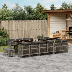 vidaXL 17-tlg. Garten-Essgruppe mit Kissen Grau Poly Rattan