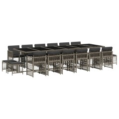 vidaXL 17-tlg. Garten-Essgruppe mit Kissen Grau Poly Rattan