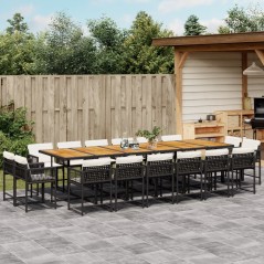 vidaXL 17-tlg. Garten-Essgruppe mit Kissen Schwarz Poly Rattan
