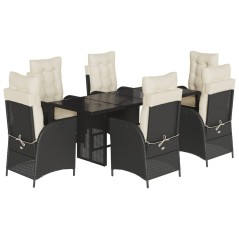 vidaXL 7-tlg. Garten-Essgruppe mit Kissen Schwarz Poly Rattan