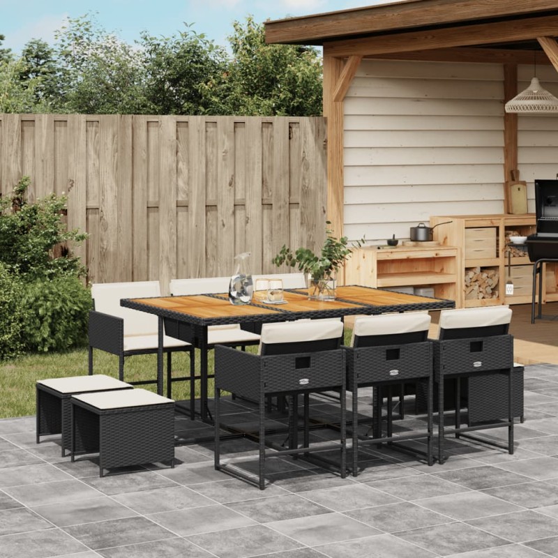 vidaXL 11-tlg. Garten-Essgruppe mit Kissen Schwarz Poly Rattan vidaXL 11-tlg. Garten-Essgruppe mit Kissen Schwarz Poly Rattan
