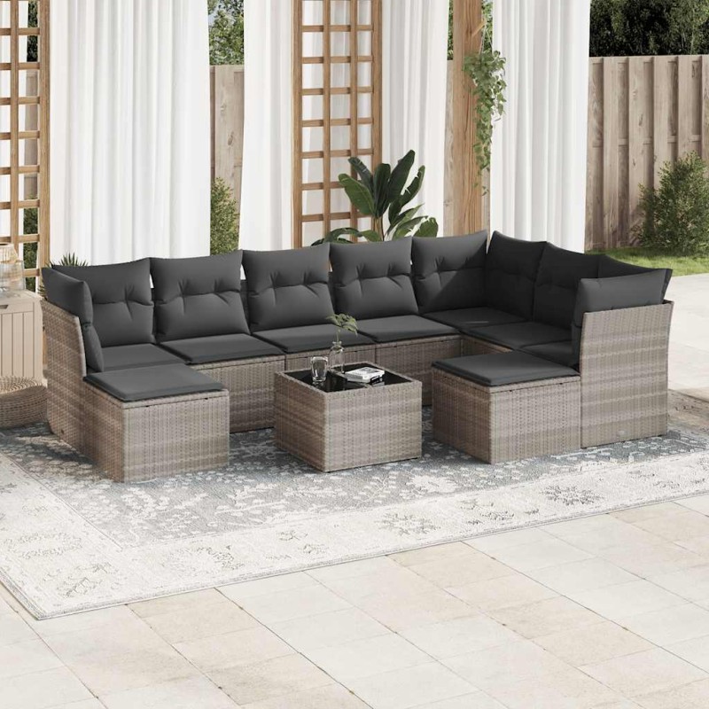 vidaXL 10-tlg. Garten-Sofagarnitur mit Kissen Hellgrau Poly Rattan vidaXL 10-tlg. Garten-Sofagarnitur mit Kissen Hellgrau Poly Rattan