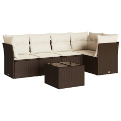 vidaXL 6-tlg. Garten-Sofagarnitur mit Kissen Braun Poly Rattan