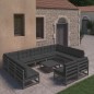 12-tlg. Garten-Lounge-Set mit Kissen Schwarz Kiefer Massivholz 12-tlg. Garten-Lounge-Set mit Kissen Schwarz Kiefer Massivholz