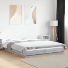 vidaXL Bettgestell mit LED Grau Sonoma 150x200 cm Holzwerkstoff