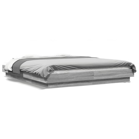 vidaXL Bettgestell mit LED Grau Sonoma 150x200 cm Holzwerkstoff