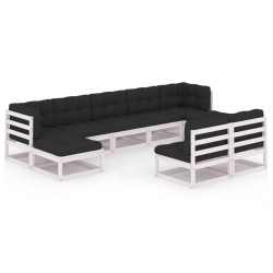 9-tlg. Garten-Lounge-Set mit Kissen Weiß Kiefer Massivholz