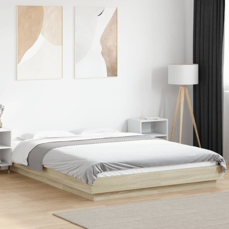 vidaXL Bettgestell mit LED Sonoma-Eiche 120x200 cm Holzwerkstoff
