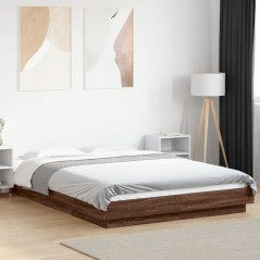 vidaXL Bettgestell mit LED Braun Eichen-Optik 140x190 cm Holzwerkstoff