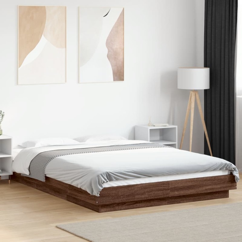 vidaXL Bettgestell mit LED Braun Eichen-Optik 140x190 cm Holzwerkstoff vidaXL Bettgestell mit LED Braun Eichen-Optik 140x190 cm Holzwerkstoff