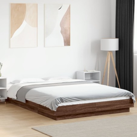 vidaXL Bettgestell mit LED Braun Eichen-Optik 140x190 cm Holzwerkstoff