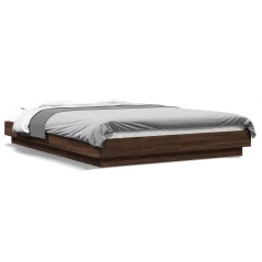vidaXL Bettgestell mit LED Braun Eichen-Optik 140x190 cm Holzwerkstoff