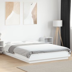 vidaXL Bettgestell mit LED Weiß 140x190 cm Holzwerkstoff