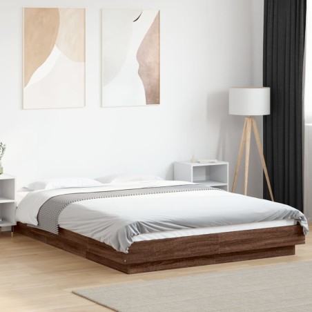 vidaXL Bettgestell mit LED Braun Eichen-Optik 135x190 cm Holzwerkstoff