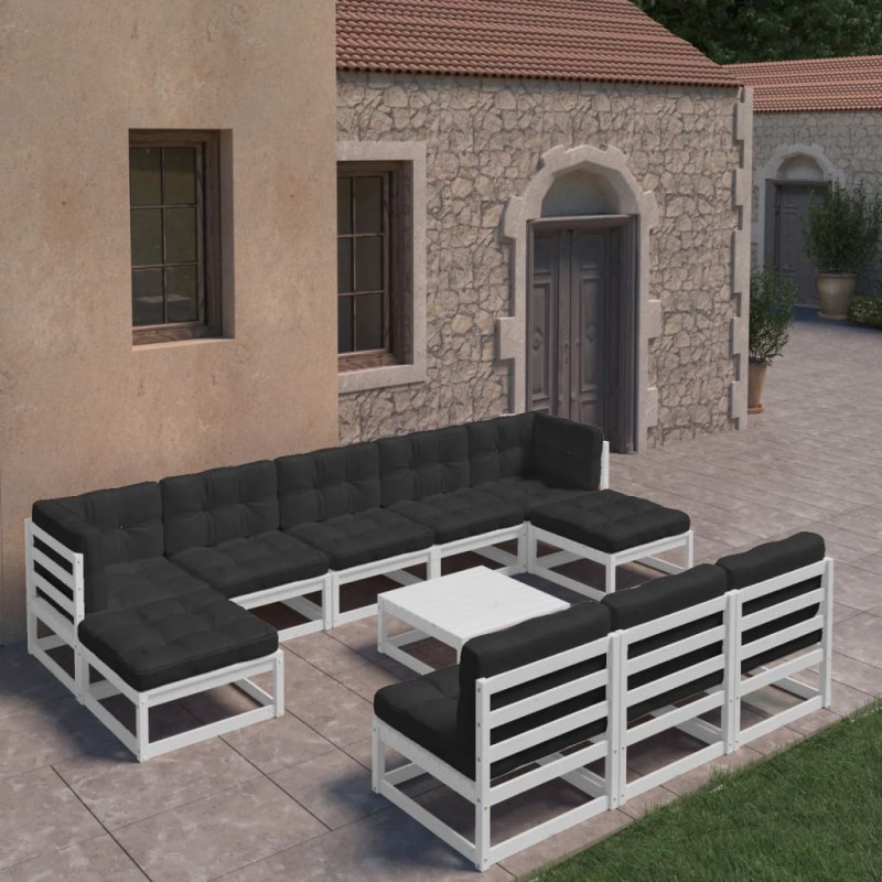 11-tlg. Garten-Lounge-Set mit Kissen Weiß Kiefer Massivholz 11-tlg. Garten-Lounge-Set mit Kissen Weiß Kiefer Massivholz