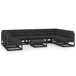 vidaXL 10-tlg. Garten-Lounge-Set mit Kissen Schwarz Massivholz Kiefer