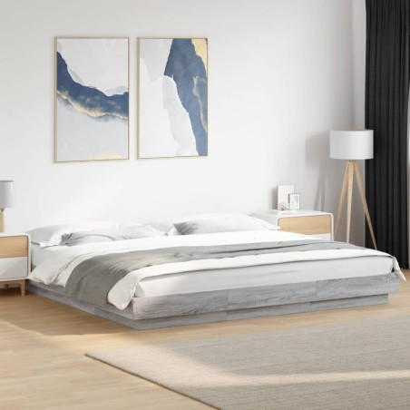 vidaXL Bettgestell mit LED Grau Sonoma 180x200 cm Holzwerkstoff