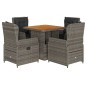 vidaXL 5-tlg. Garten-Essgruppe mit Kissen Grau Poly Rattan vidaXL 5-tlg. Garten-Essgruppe mit Kissen Grau Poly Rattan