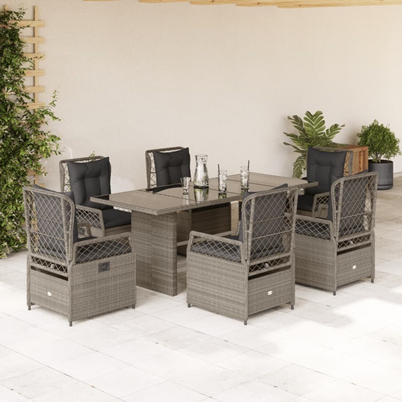 vidaXL 7-tlg. Garten-Essgruppe mit Kissen Hellgrau Poly Rattan vidaXL 7-tlg. Garten-Essgruppe mit Kissen Hellgrau Poly Rattan