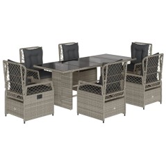 vidaXL 7-tlg. Garten-Essgruppe mit Kissen Hellgrau Poly Rattan