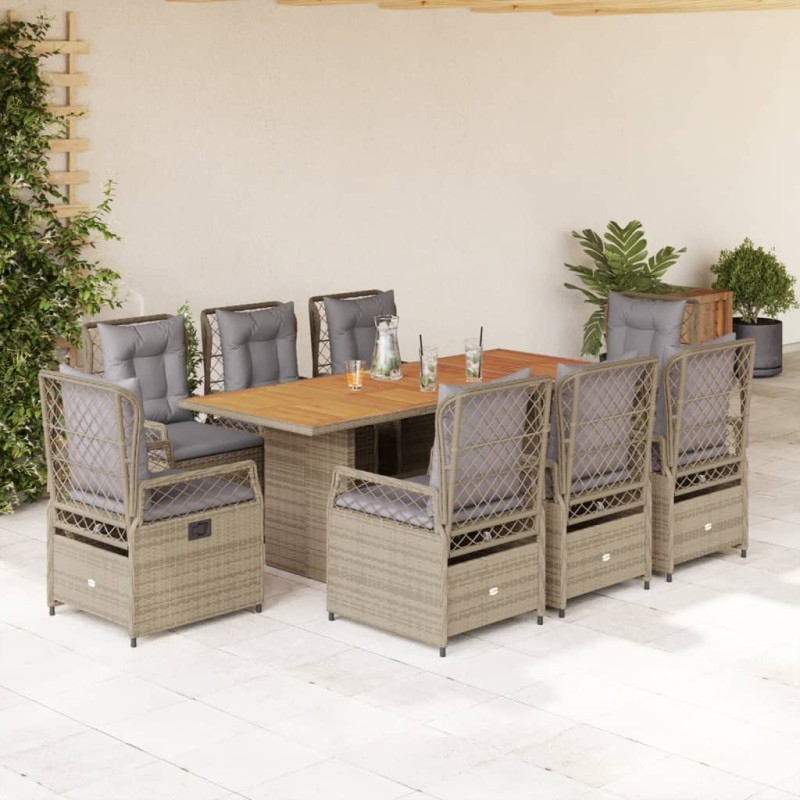 vidaXL 9-tlg. Garten-Essgruppe mit Kissen Beige Poly Rattan vidaXL 9-tlg. Garten-Essgruppe mit Kissen Beige Poly Rattan