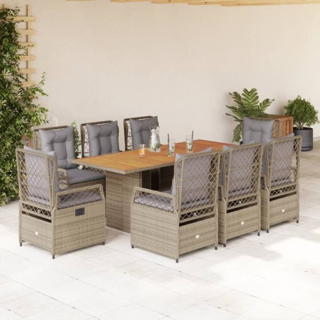 vidaXL 9-tlg. Garten-Essgruppe mit Kissen Beige Poly Rattan