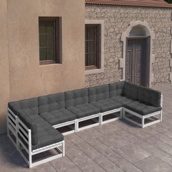 vidaXL 7-tlg. Garten-Lounge-Set mit Kissen Weiß Massivholz Kiefer
