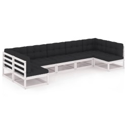 vidaXL 7-tlg. Garten-Lounge-Set mit Kissen Weiß Massivholz Kiefer
