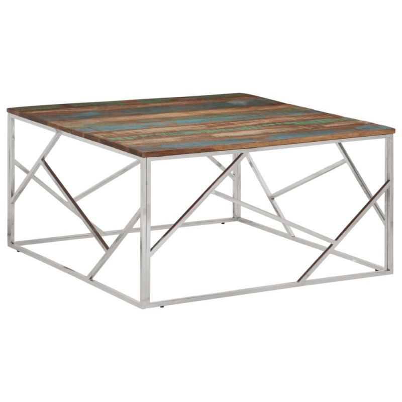 vidaXL Couchtisch Silbern Edelstahl und Altholz Massiv vidaXL Couchtisch Silbern Edelstahl und Altholz Massiv