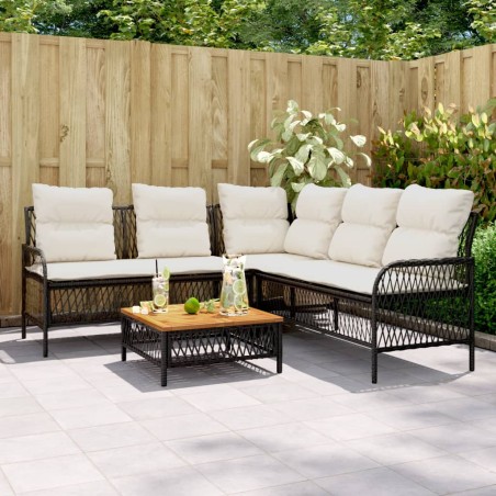 vidaXL 2-tlg. Garten-Sofagarnitur mit Auflagen Schwarz Poly Rattan