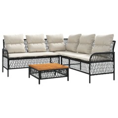 vidaXL 2-tlg. Garten-Sofagarnitur mit Auflagen Schwarz Poly Rattan