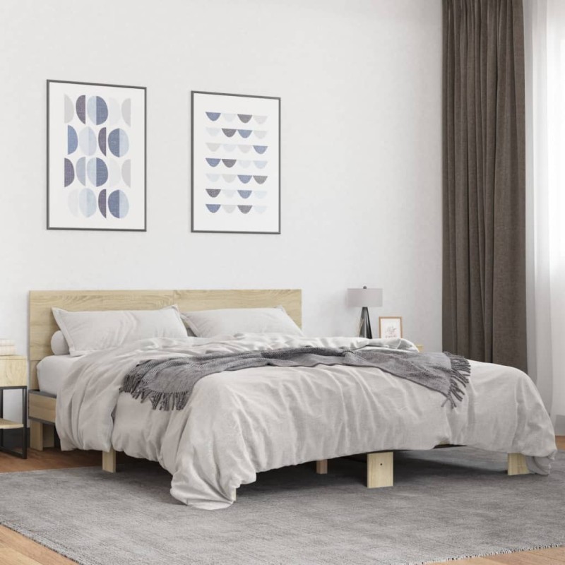 vidaXL Bettgestell Sonoma-Eiche 160x200 cm Holzwerkstoff und Metall vidaXL Bettgestell Sonoma-Eiche 160x200 cm Holzwerkstoff und Metall