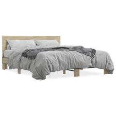 vidaXL Bettgestell Sonoma-Eiche 160x200 cm Holzwerkstoff und Metall