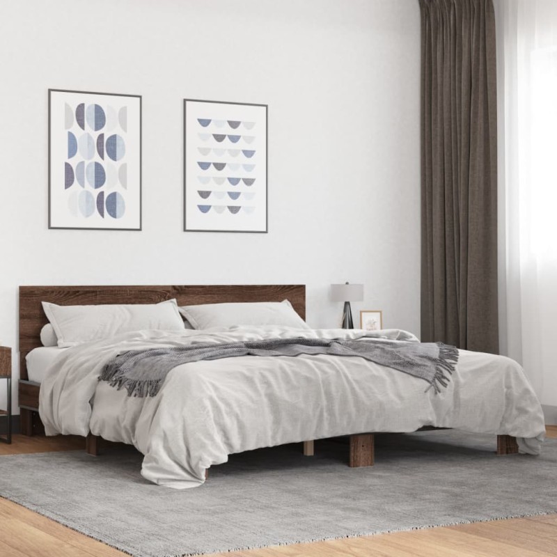 vidaXL Bettgestell Braun Eichen-Optik 200x200 cm Holzwerkstoff Metall vidaXL Bettgestell Braun Eichen-Optik 200x200 cm Holzwerkstoff Metall