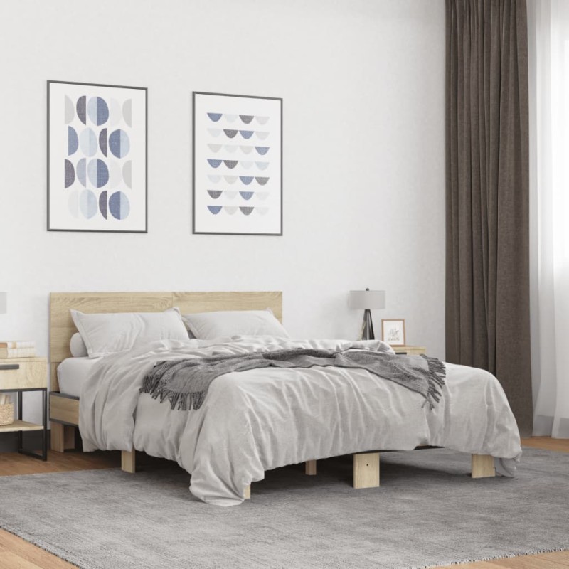 vidaXL Bettgestell Sonoma-Eiche 140x190 cm Holzwerkstoff und Metall vidaXL Bettgestell Sonoma-Eiche 140x190 cm Holzwerkstoff und Metall