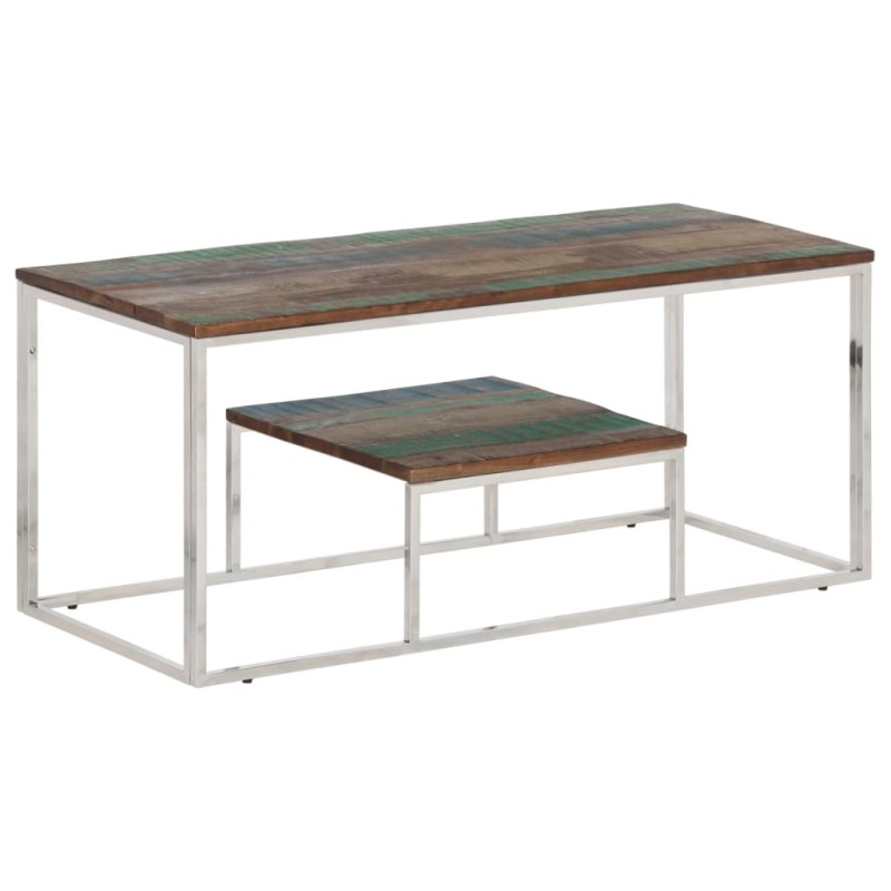 vidaXL Couchtisch Silbern Edelstahl und Altholz Massiv vidaXL Couchtisch Silbern Edelstahl und Altholz Massiv