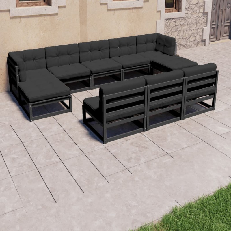 vidaXL 8-tlg. Garten-Lounge-Set mit Kissen Schwarz Massivholz Kiefer vidaXL 8-tlg. Garten-Lounge-Set mit Kissen Schwarz Massivholz Kiefer