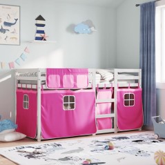 vidaXL Etagenbett mit Vorhängen Rosa 90x190 cm Massivholz Kiefer