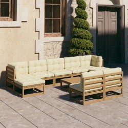 10-tlg. Garten-Lounge-Set Kissen Honigbraun Kiefer Massivholz
