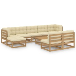 10-tlg. Garten-Lounge-Set Kissen Honigbraun Kiefer Massivholz