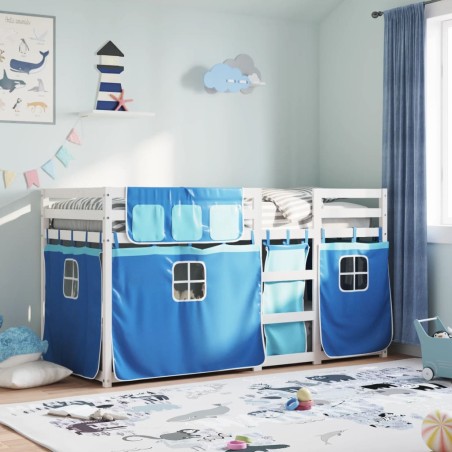vidaXL Etagenbett mit Vorhängen Blau 75x190 cm Massivholz Kiefer